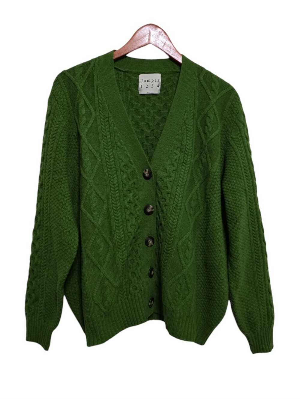 Jumper 1234 V-Neck Cardigan in Green Size XL